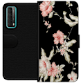Miniatyrbillede 1 af 3: Huawei P smart 2021 Tegnebogsetui Blomstermønster Sort
