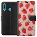 Miniatyrbillede 1 af 3: Huawei P30 lite Tegnebogsetui Jordbærdrømme - Retro-stil jordbærmønster