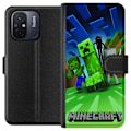 Pikkukuva 1 / 3: Xiaomi Redmi 12C Lompakkokotelo Minecraft Creeper mobilskal i klassisk grön pixelstil