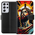 Pikkukuva 1 / 3: Samsung Galaxy S21 Ultra 5G Lompakkokotelo Jeesus ja Kortti - uskonnollinen motiivi syvällä symboliikalla