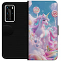 Miniatyrbillede 1 af 3: Huawei P40 Pro Tegnebogsetui Enhjørning Candy Pastel Kawaii Motiv Sød Populær Farve Grafisk Trend Børne Motiv Fantasy Art