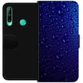 Kompatibel Tegnebogsetui til Huawei P40 lite E Abstrakt nærbillede med blå vanddråber mod mørkeblå baggrund blå