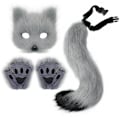 Miniatyrbillede 1 af 4: Højkvalitets nyt Furry Maske Ulvehale og Potehandsker Sæt Voksen Kat Maske Dyretemafest Og Festlig Sjov Grey
