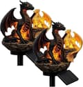 Solardrake Trädgårdsstaty 2-pack - LED Harts Väderbeständig för Gräsmatta Veranda Drakpresent Black 2 PCS