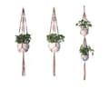 3-pack Blomampel i Makramé, Hängande Växthållare av Bomullsrep med Träpärlor för Hem, Balkong och Utomhus