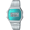 Miniatyrbillede 1 af 4: CASIO unisex vintageur A168WEM-2EF - Armbånd i rustfrit stål - Vandtæt - Digitalt display Silver och Blå