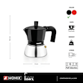 Miniatyrbillede 6 af 6: MONIX induktion rustfrit stål | Italiensk kaffemaskine i aluminium og rustfrit stål, 3 kopper, varmebestandigt håndtag, let at Svart