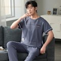 Pikkukuva 3 / 4: Miesten neulotut puuvillaiset pyjamasetti, tyylikkäät yöasut, pitkät housut, yöpuvut- W11[F139430] Vit 7 år