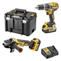 Miniatyrbillede 1 af 6: Pakke med 2 18V XR værktøjer (DCD796 + DCG405) + 2 5Ah batterier + oplader + T-STAK boks - DEWALT