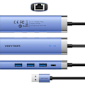 Miniatyrbillede 2 af 5: Vention 5-i-1 USB 3.0 til RJ45/3xUSB 3.0/USB-C Blå Aluminium Legering Type