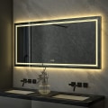Miniatyrbild 3 av 9: Wisfor LED-badrumsspegel, belyst väggmonterad sminkspegel, med tryckskyddsknapp, dubbelbelysning, bakgrundsbelyst spegel, 1050x500 mm