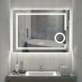 Miniatyrbild 3 av 9: Wisfor LED badrumsspegel, 800x600 mm, väggmonterad sminkspegel, anti-dimavfuktare, 3X förstoringsglas Bakgrundsbelyst, frontbelyst, 3 ljuslägen
