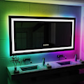 Miniatyrbild 2 av 8: Wisfor LED badrumsspegel, 1200x600 mm, dimbar rektangulär sminkspegel på väggen, med 8 RGB bakgrundsbelyst, 3 frontljusfärger