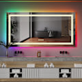 Miniatyrbild 3 av 8: Wisfor LED badrumsspegel, 1200x600 mm, dimbar rektangulär sminkspegel på väggen, med 8 RGB bakgrundsbelyst, 3 frontljusfärger