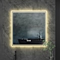 Miniatyrbild 8 av 8: Wisfor LED badrumsspegel, 800 x 800 mm, bakgrundsbelyst väggmonterad sminkspegel, fyrkantig sminkspegel, för smink och rakning