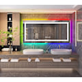 Miniatyrbild 1 av 8: Wisfor LED badrumsspegel, 1400x700 mm, dimbar rektangulär sminkspegel på väggen, med 8 RGB-bakgrundsbelyst, 3 frontljusfärger