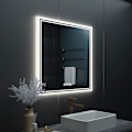 Miniatyrbild 1 av 8: Wisfor LED badrumsspegel, 800 x 800 mm, bakgrundsbelyst väggmonterad sminkspegel, fyrkantig sminkspegel, för smink och rakning