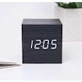 Miniatyrbild 1 av 5: Svart digital väckarklocka i trä, LED-väckarklocka med datum, temperaturvisning, 3 larm, 4 ljusstyrkenivåer, batteridriven eller USB-driven