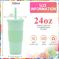 Miniatyrbild 2 av 5: 700 ml Stor Dubbelväggig Plastmugg med Sugrör Mjölktekopp Bärbar Utomhus Sugrörsmugg