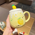 Miniatyrbillede 1 af 5: Høj skønhedskrus med låg ske krus kvindelig studerende koreansk version dejlig ins kaffekrus husholdnings keramisk morgenmadskrus (citronkrus)