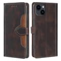 For iPhone 15 Skin-touch Case Straw Hat Phone Case PU Leather Stand Wallet Phone Case
