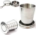 Vikbar resemugg i rostfritt stål med glas/Campingvattenglas/Hopfällbart shotglas (140 ml)