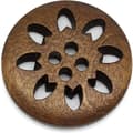 50 st träknappar, sömnad, snöflinga, snidade, 4 hål, brun, 25 mm diameter