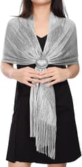 Women's Sparkling Shawls and Wraps Silver Shawl Metallic Scarf for Bride