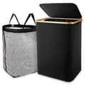 Laundry Hamper with Lid, Black Laundry Basket with Removable Laundry Bag - Laundry Sorter for Bathroom
