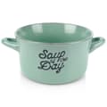 Green ceramic bowl with handle for soup, cereal and snacks