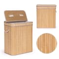 Bamboo Laundry Basket, 100 Liters, 2 Compartments, Lid