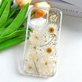 Miniatyrbild 2 av 5: iPhone 13 Pro Transparent Skal med Pressade Äkta Blommor Design, Glitter Sött Vitt Blommigt Mönster Smalt Mjukt TPU Skyddande Fodral för Kvinnor