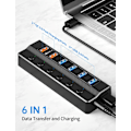 Miniatyrbillede 3 af 5: Drevet USB 3.0 Hub, 6 Port USB Hub (4 USB 3.0 Data Ports og 2 Q