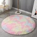 Miniatyrbillede 1 af 3: Tie-dyed Langhåret Rundt Tæppe, Blødt Tæppe Til Værelse (40CM Pink)