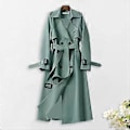 Miniatyrbilde 2 av 5: Høst Vinter Dame Trenchcoat Nedbrettskrage Ensfarget Dobbelspent med Belte Medium(XL aprikos)
