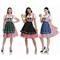 Pikkukuva 1 / 5: Naisten Oktoberfest Oluttyttö Puku Baijerilainen Perinteinen Dirndl Mekko Cosplay Naamiaisasu (XXL Denim Punainen)