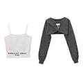 Miniatyrbilde 1 av 4: Hot Girl Jazz Dance Waist Short Sweatshirt Bluse Todelt Sett Dame Vår og Høst Slim Suspender Layer Toppsett (XL Grå)