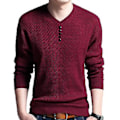 Miniatyrbilde 1 av 5: Fianao Chic Menn Solid Farge V-Hals Lang Erme Pullover Slank Passform Strikket Genser Bluse (M Rød)