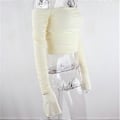 Pikkukuva 4 / 5: Naisten Off Shoulder Mesh Ruched Crop Topit Y2K T-paita Trumpetti Pitkähihainen Slim Fit T-paidat Seksikäs Pusero Y2K Katumuoti Musta M(M Musta)