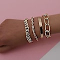 Miniatyrbillede 4 af 4: Sød Boho Guld Sølv Kæde Armbåndssæt Til Kvinder Justerbar Mode Perletyk Fladt Kabelkæde Punk Armbånd Smykker Til Kvinder Piger Gave Se