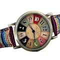 Miniatyrbilde 1 av 2: Kvinners Boho Hippie Klok Multifarget Regnbue Vevd Rem Armbåndsur Gave (Blå)