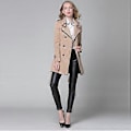 Miniatyrbillede 5 af 5: VANGULL Dame Klassisk Bælte Europæisk Trenchcoat Khaki Sort Dobbeltradet Business Frakke (XL sort)