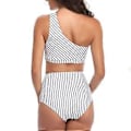 Miniatyrbillede 3 af 5: Dame One Shoulder Badedragt Tankini Højtaljet Bikini Sæt 2 Dele Push Up Badedragt - Stribet
