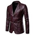 Miniatyrbilde 1 av 4: Vår og høst PU skinnjakke for menn, business casual (XL Vinrød)