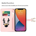 Miniatyrbild 3 av 5: Telefonfodral med älgmönster för iPhone 14 Pro med kortfack, snodd, PU-lädermaterial, plånboksfunktion, hörnfallskydd (lila rosa)