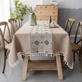 Miniatyrbild 1 av 5: Brun - Rektangulär fläckbeständig duk Broderad linneduk i c