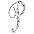 Miniatyrbild 1 av 5: JUSCH Bokstavsbrotsch Smycken Initial Rhinestone Brotsch för Kvinnor Hantverk Silverfärgad -------P,WZ-1107R