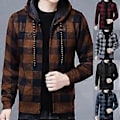 Miniatyrbilde 2 av 5: Fianao Herrejakke Rutete Mønster Pustende Polyester Genserhettegenser for Vinter (2XL Grønn)