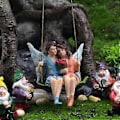 Miniatyrbillede 3 af 5: Blomsterfe Statue Dejlige Romantiske Resin Delikate Par Figurer til Haveindretning Qinhai