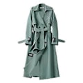 Miniatyrbilde 1 av 5: Høst Vinter Dame Trenchcoat Nedbrett Krage Ensfarget Dobbelkneppet med Belte Medium(XL grønn)